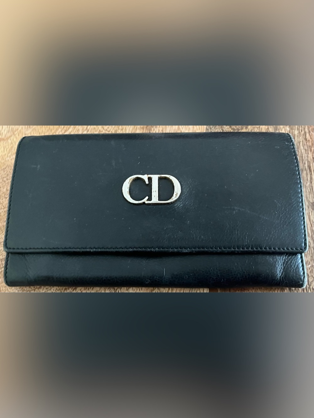 Vintage Christian Dior Black Leather Wallet with CD Logo